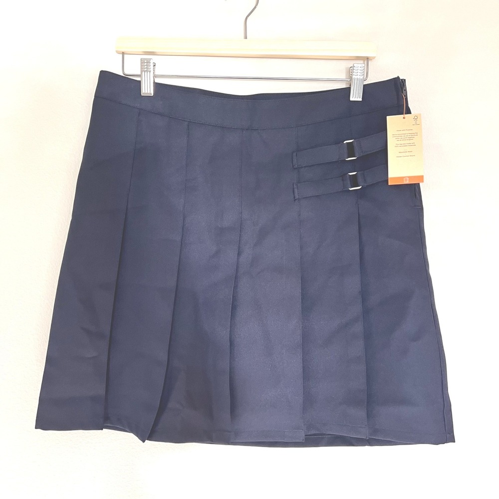 School Uniform Navy Blue Pleated‎ Scooter Skirt Adjustable Waist  Size 18 NWT